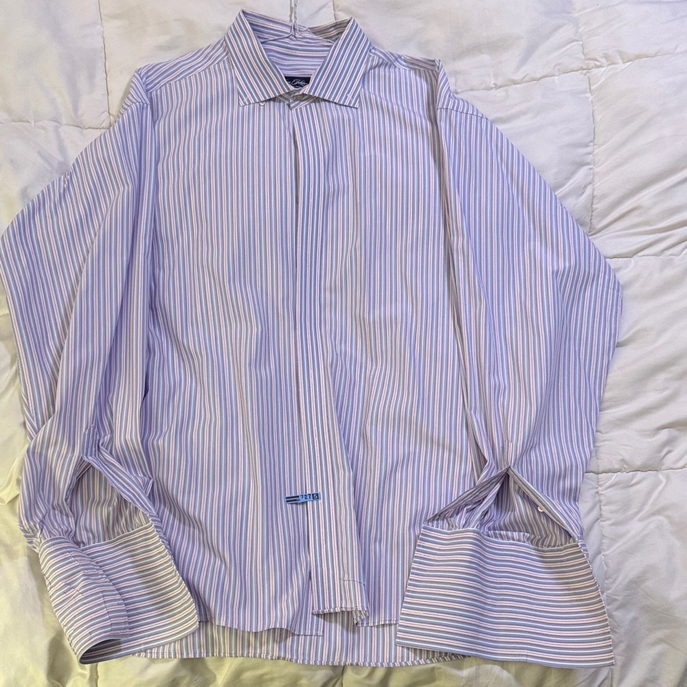 Sean John Blue and White Striped Dress Shirt